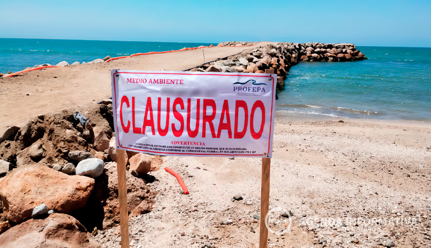 Clausura Profepa construcción ilegal de espigón en playa Huanacaxtle, Nayarit