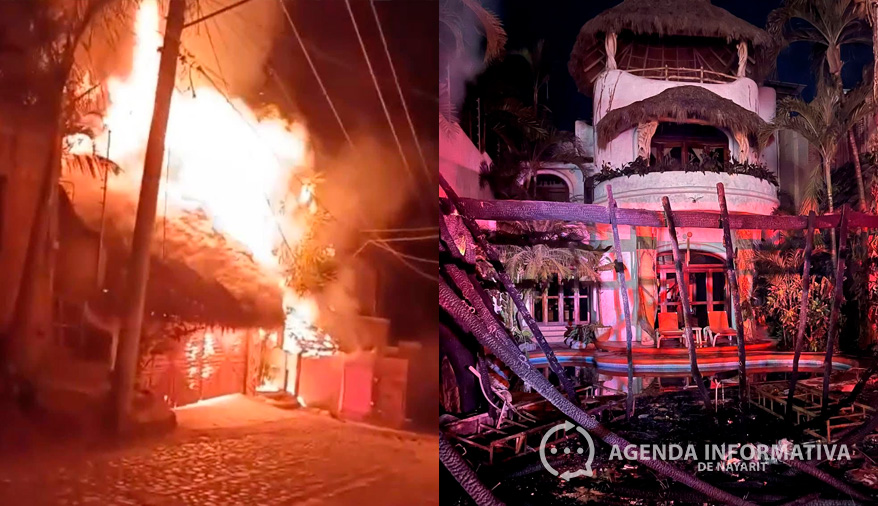 Arrasa incendio con residencia de tres niveles en Sayulita