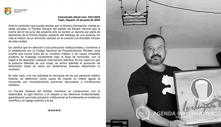 Confirma Fiscalía de Nayarit que Yimmi Pacheco falleció por causas naturales