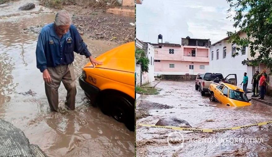 Abuelito pierde su taxi en Tepic tras fuerte lluvia: nayaritas se unen para ayudarlo