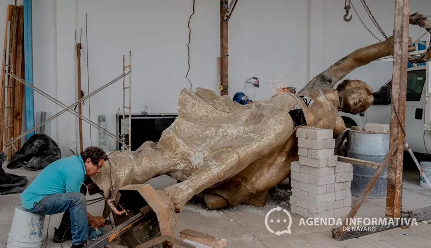 Restauración del Ángel de la Independencia en Tepic registra 75% de avance