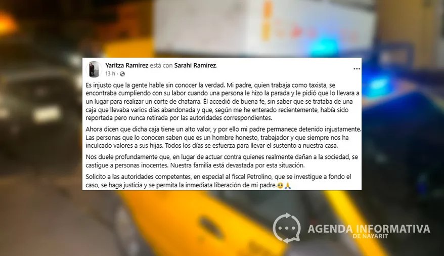 Piden liberación de taxista de Tepic que fue acusado de robar caja de Telmex