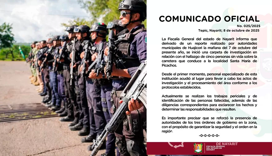 Confirman hallazgo de cinco cuerpos en Huajicori, Nayarit