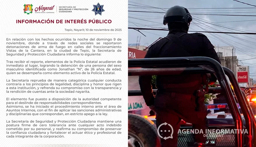 Policía estatal es detenido tras reportes de disparos en Vistas de la Cantera