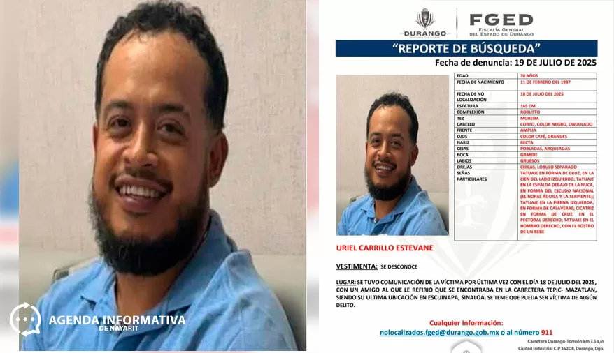 Buscan a Uriel Carrillo, desaparecido desde hace más de una semana en la ruta Tepic–Mazatlán