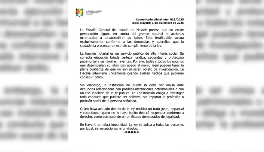 Fiscalía aclara que no existe persecución contra el gremio notarial; actúa sólo ante denuncias