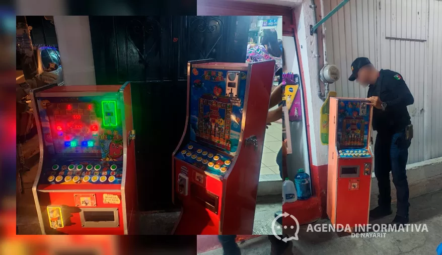 Aseguran cinco máquinas tragamonedas en operativo conjunto en Tepic
